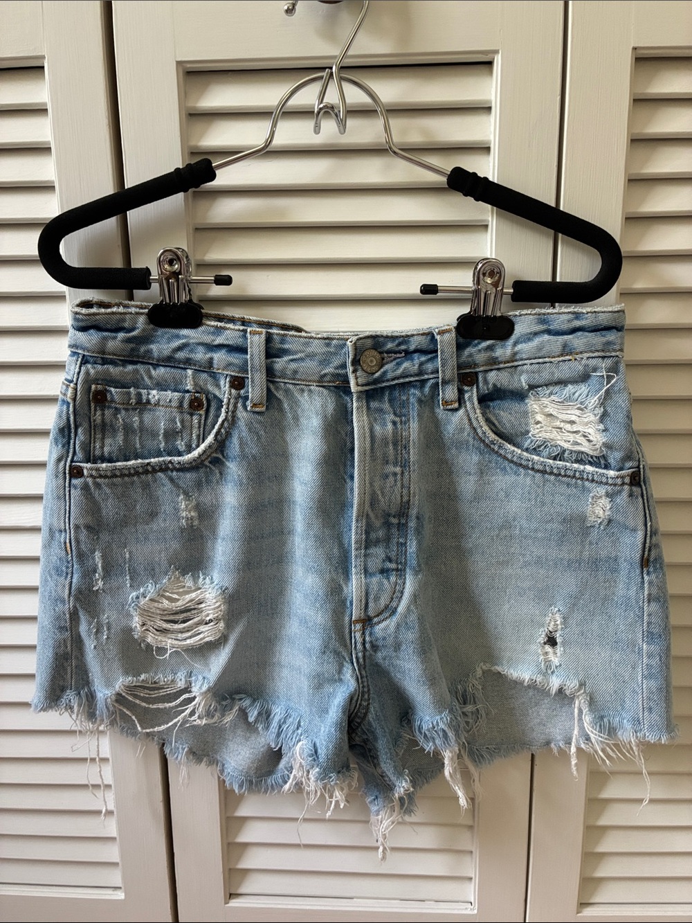 “Boyish” Brand Cody Light Blue Distressed Denim Shorts